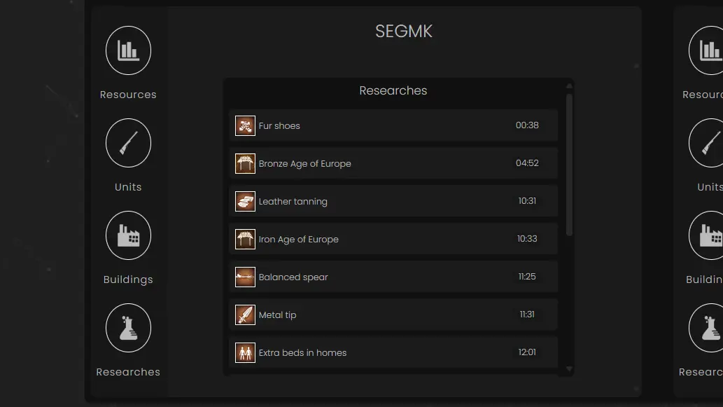 image showing example of player's researches